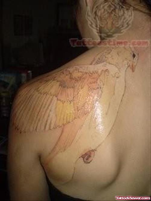 Elegant White Ink Tattoo On Back Shoulder