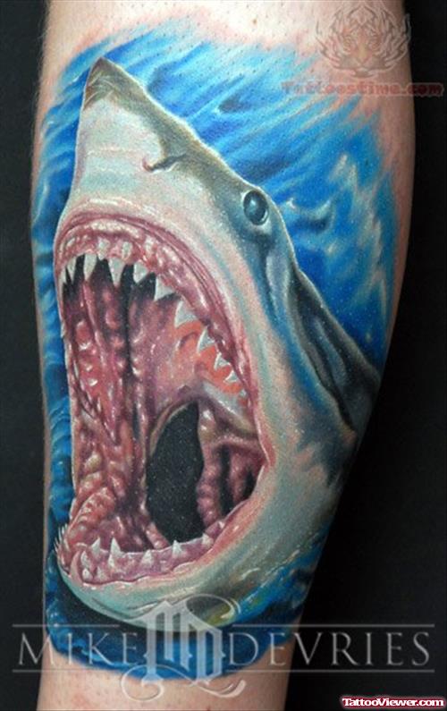Blue Ink Shark Tattoo