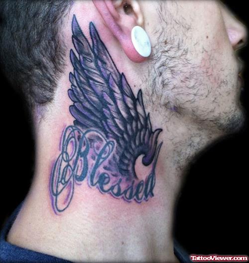 Wings Tattoo On Side Neck For Men