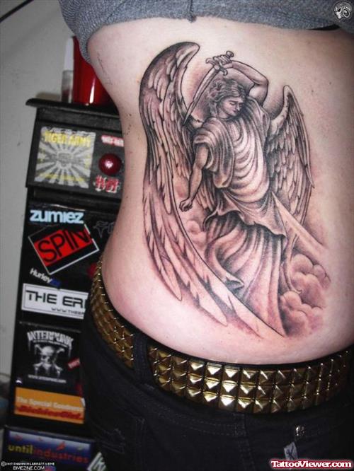 Large Wings Angel Tattoo On Side
