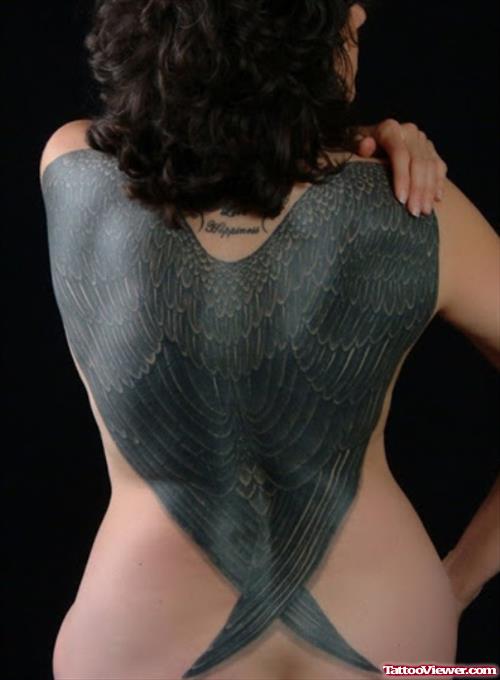 Black Raven Wings Tattoo On Back