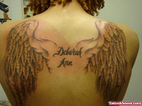 Special Grey Ink Angel Wings Tattoos on Back Body