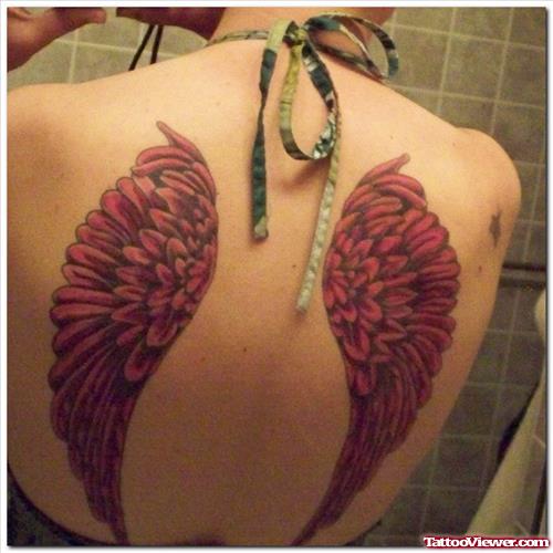 Red ink Wings Tattoos On Back