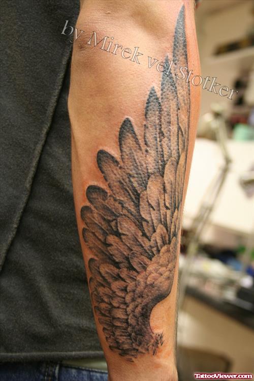 Realistic Angel Wing On Right Arm
