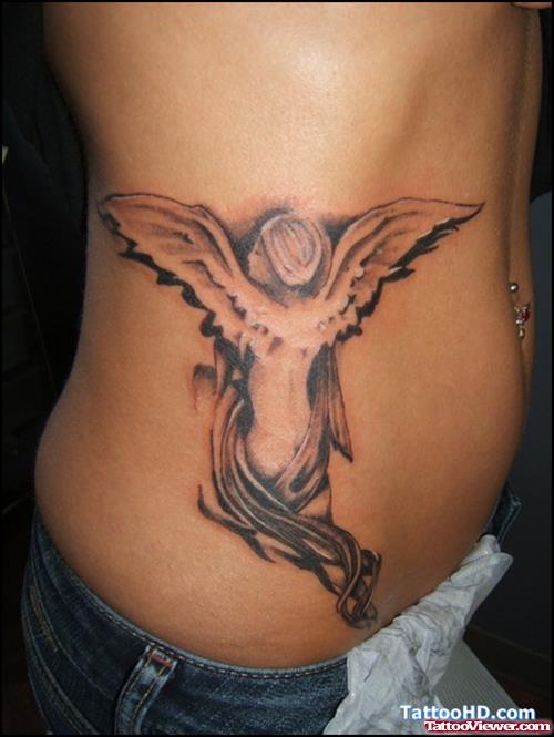 Rib Side Grey Ink Angel Tattoo