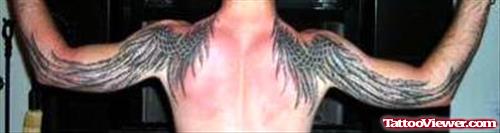 Awesome Dark Ink Wings Tattoos On Both Sleeves