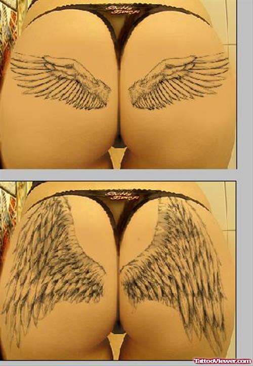 Grey Ink Wings Tattoos For Back