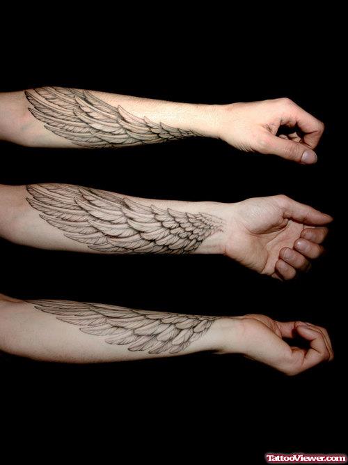Grey Ink Angel Wings Tattoo On Sleeve