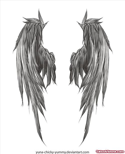Grey Ink Wings Tattoos Design For Girls