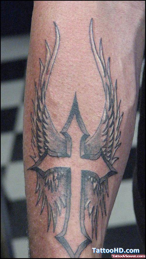 Grey Ink Angel Wings Tattoos On Sleeve