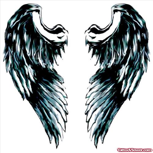 Green Ink Angel Wings Tattoos Design