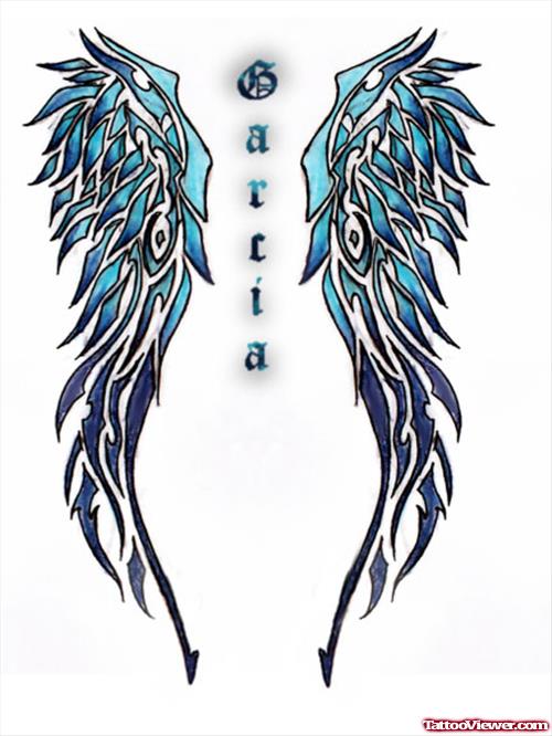 Blue Ink Wings Tattoos Design