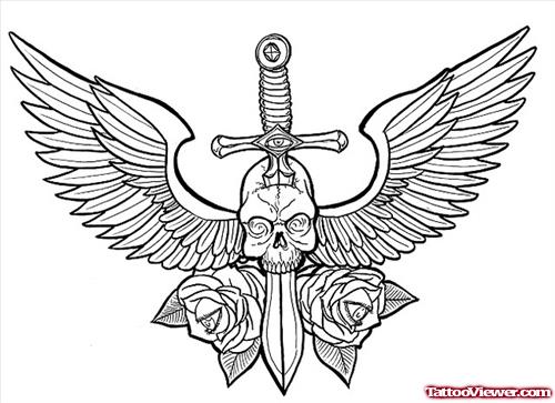 Winged Dagger Tattoo Design