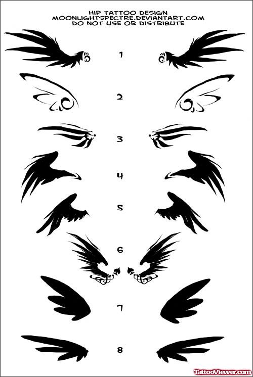 Black Ink Little Angel Wings Tattoos Designs