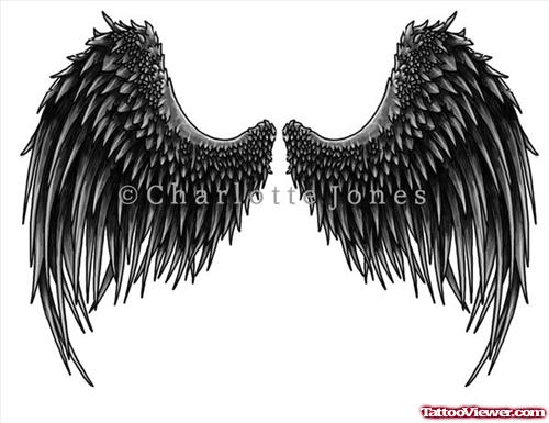 Dark Ink Angel Wings Tattoos Design
