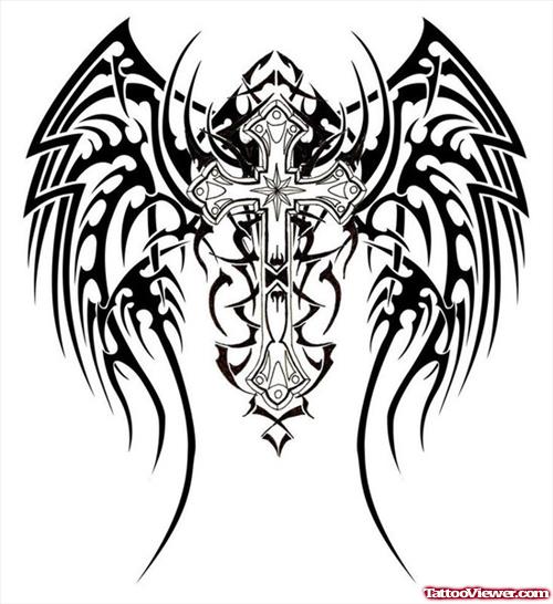 Black Tribal Wings Tattoo Design