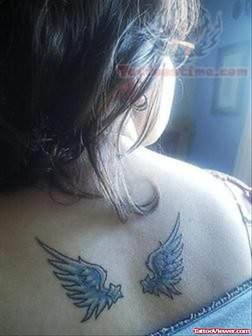 Colorful Wings Tattoo On Back Body