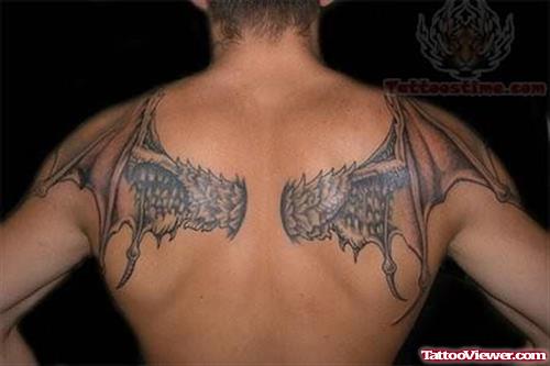 Awesome Bat Wings Tattoo On Back
