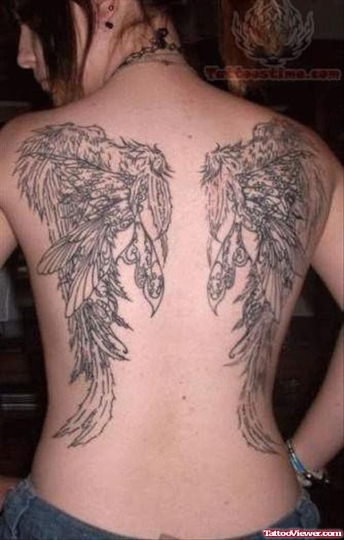 Wings Sketch Tattoo On Back