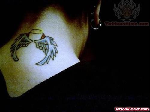 Wings Tattoo On Back Neck