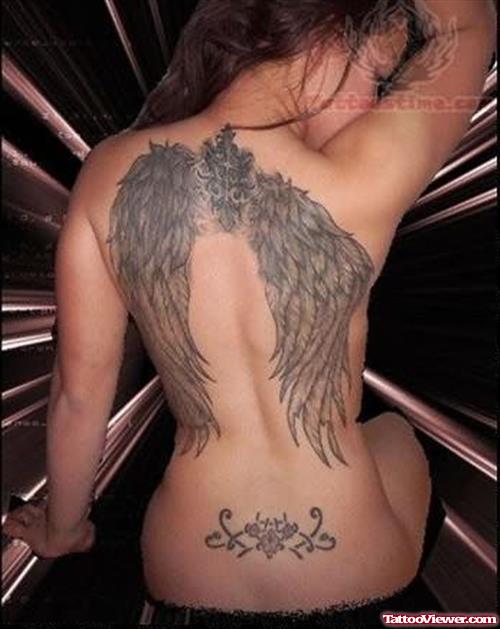 Winged Angel Tattoo On Girl Back