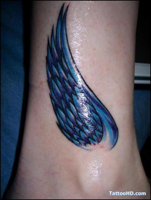 Blue Wings Tattoo On ankle
