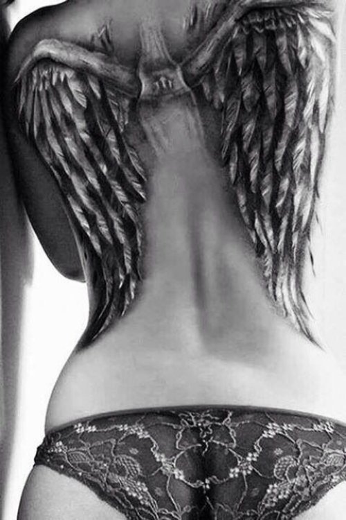 Superior Girl With Wings Tattoos On Back