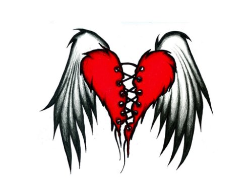 Red Heart and Grey Wings Tattoo Design