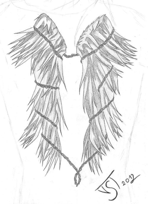 Superior Grey Ink Angel Wings Tattoo Design