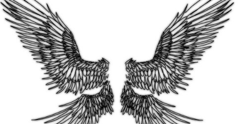 Awesome Grey Ink Wings Tattoos Design