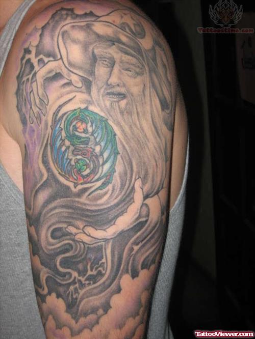 Wizard Tattoo On Half Sleeve
