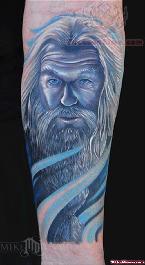 Blue Ink Wizard Tattoo