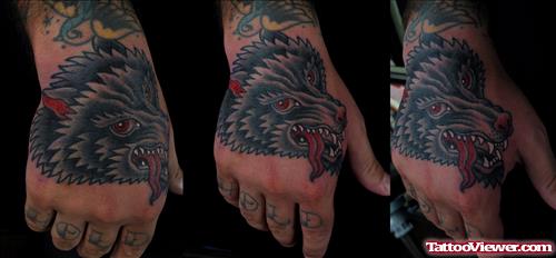 Wolf Tattoo On Right Hand