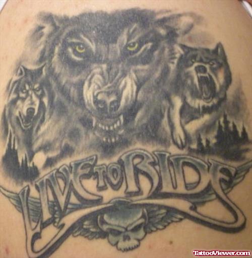 Amazing Grey Ink Wolf Tattoo On Back