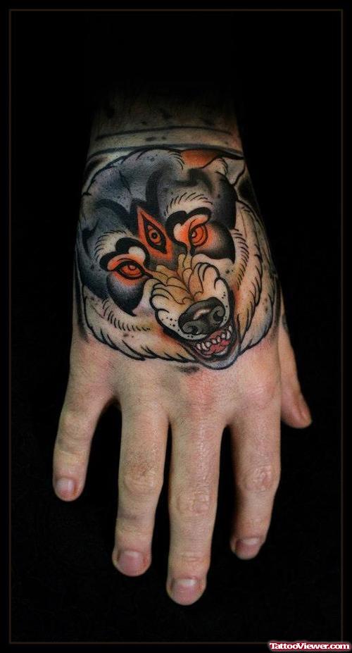 Abstract Wolf Head Tattoo On Right Hand