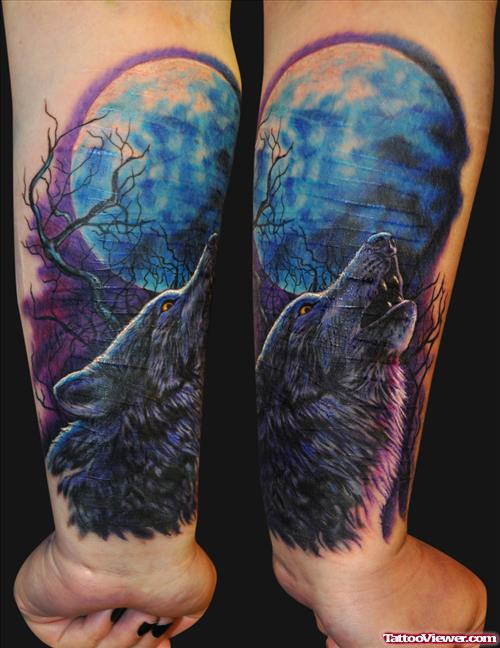 Awesome Colored Wolf Tattoos On Forearm