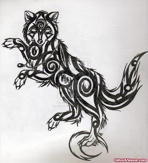 Cute Black Tribal Wolf Tattoo Design