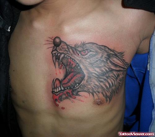Crying Wolf Tattoo On Man Chest