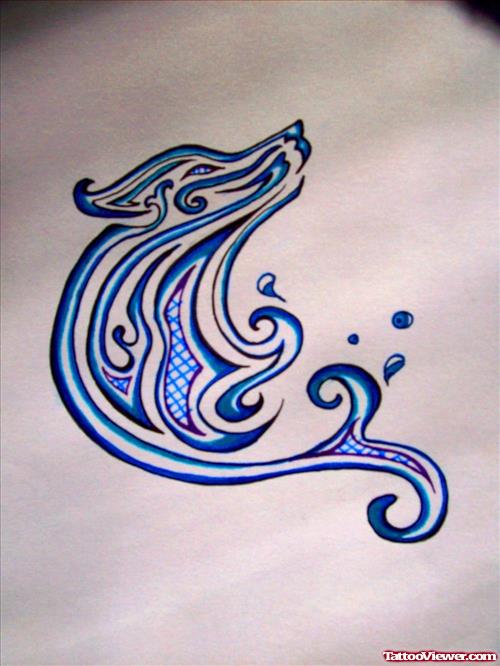 Blue Ink Wolf Tattoo Design