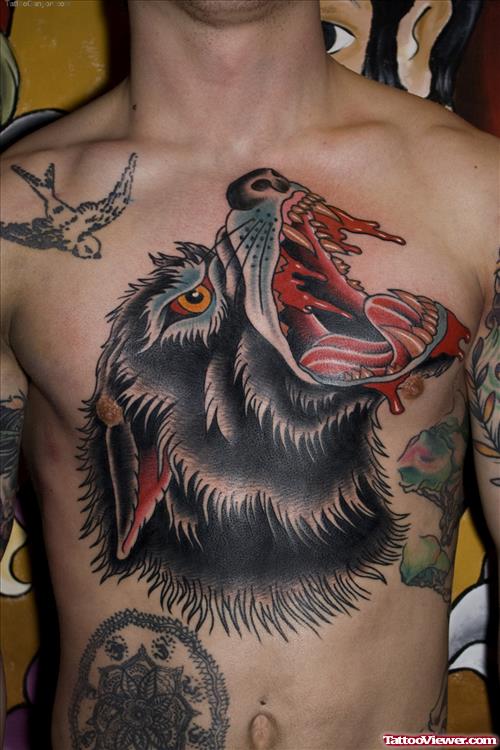 Wolf Tattoo On Man Chest