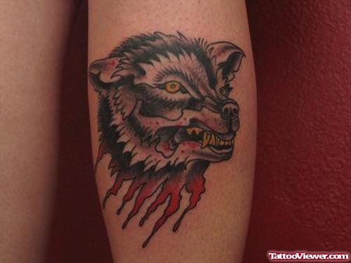 Grey Ink Wolf Head Tattoo