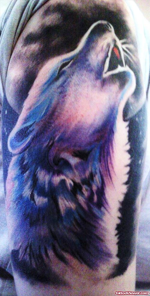 Howling Wolf Tattoo On Half Sleeve