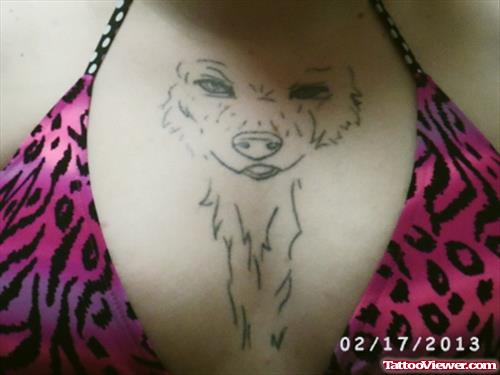 Grey Ink Tribal Wolf Tattoo On Chest