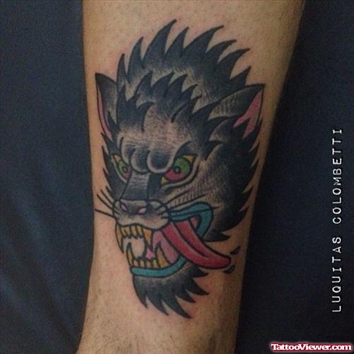 Amazing Dark Ink Wolf Tattoo On Sleeve