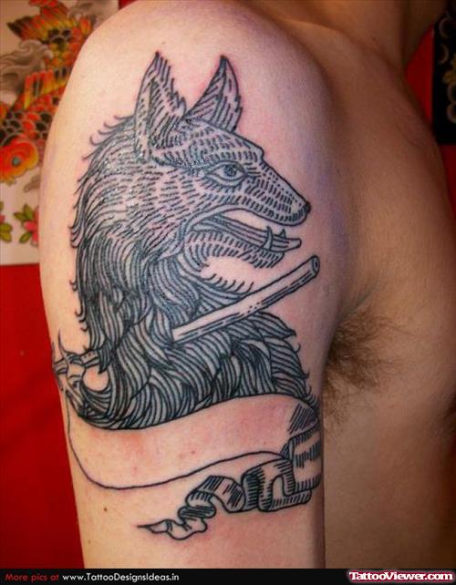 Wolf Tattoo On Right Half Sleeve For Men