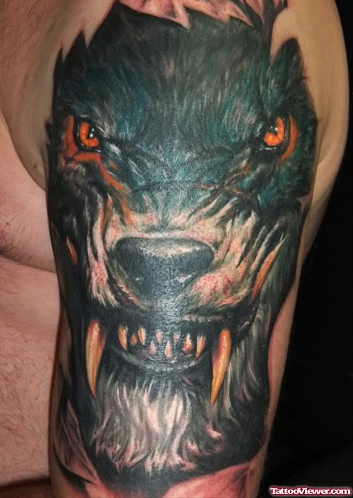 Wolf Tattoo On Left Half Sleeve