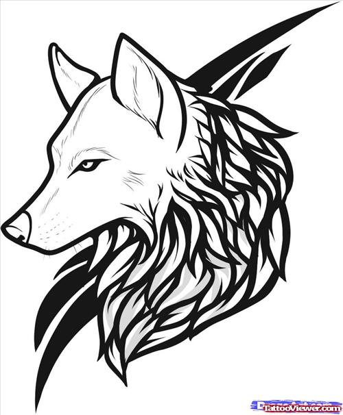 Cool Tribal And Wolf Head Tattoo Design