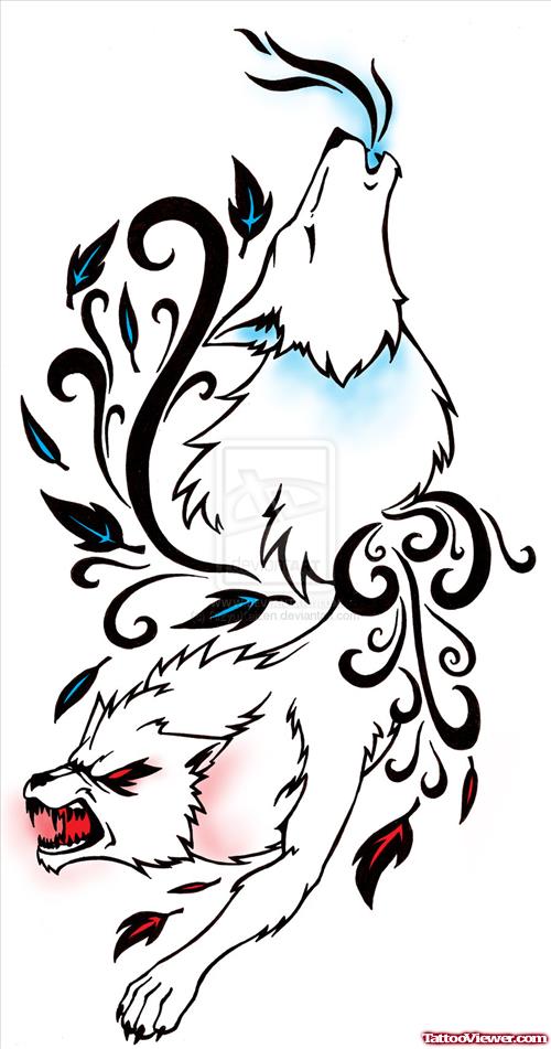 Howling Wolves Tattoos Design