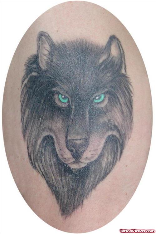 Blue Eyes Wolf Head Tattoo