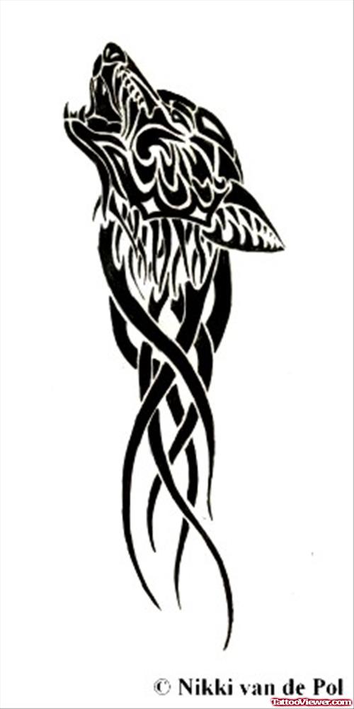 Beautiful Black Tribal And Wolf Tattoo Design